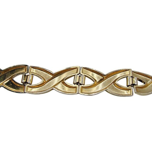 Gold Black X-Link Chain Bracelet Scroll Ornate Design Snap Clasp Size 8" Fashion - Picture 10 of 12